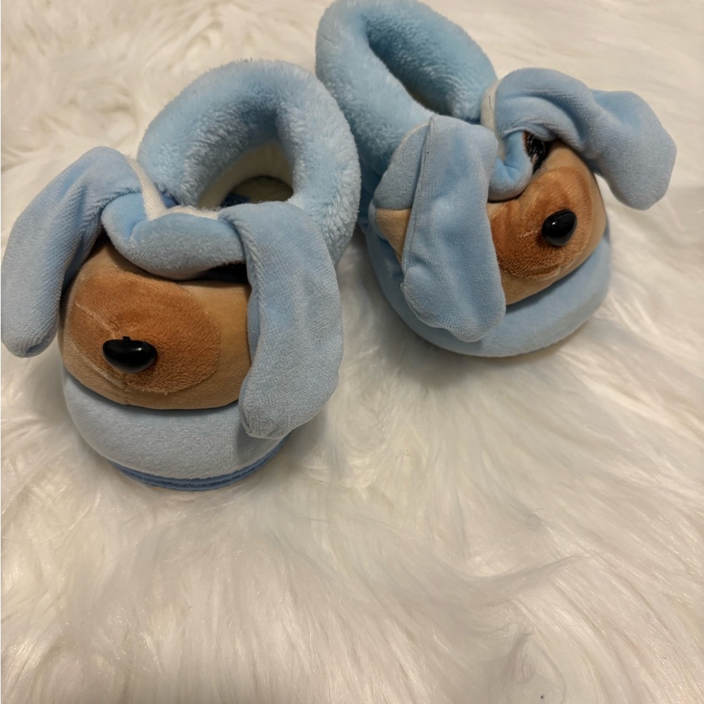 Blue and Brown Plush Animal Slippers